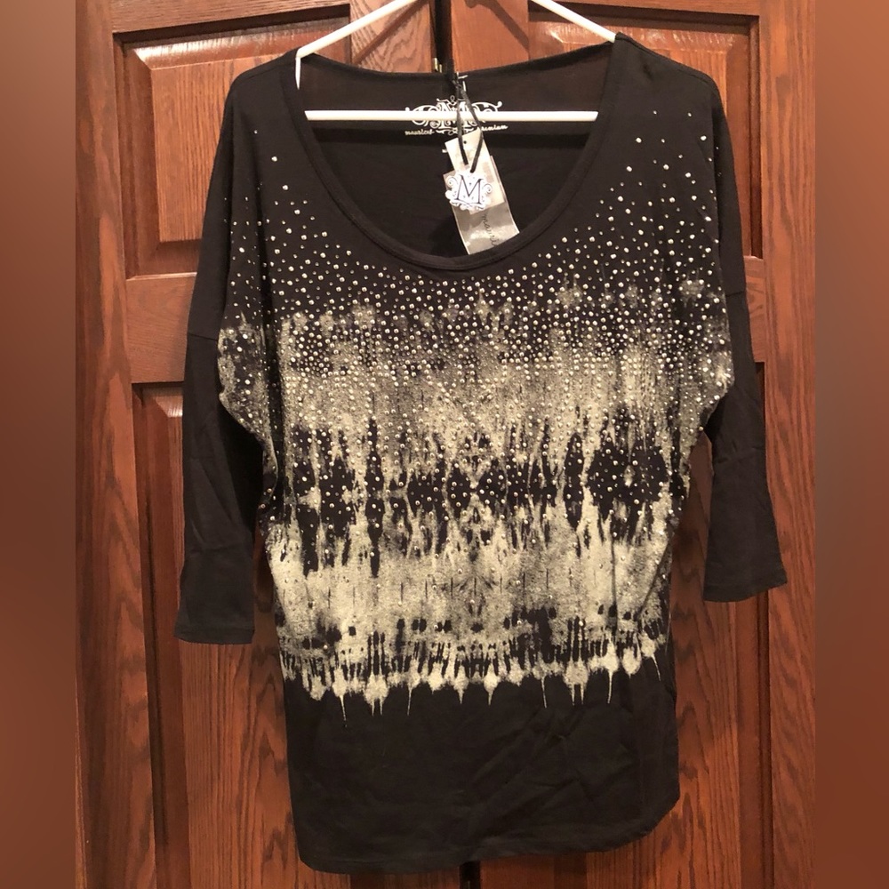 NWT MAURICE PREMIUM 3/4 SLEEVE RHINESTONES DOLMAN TOP